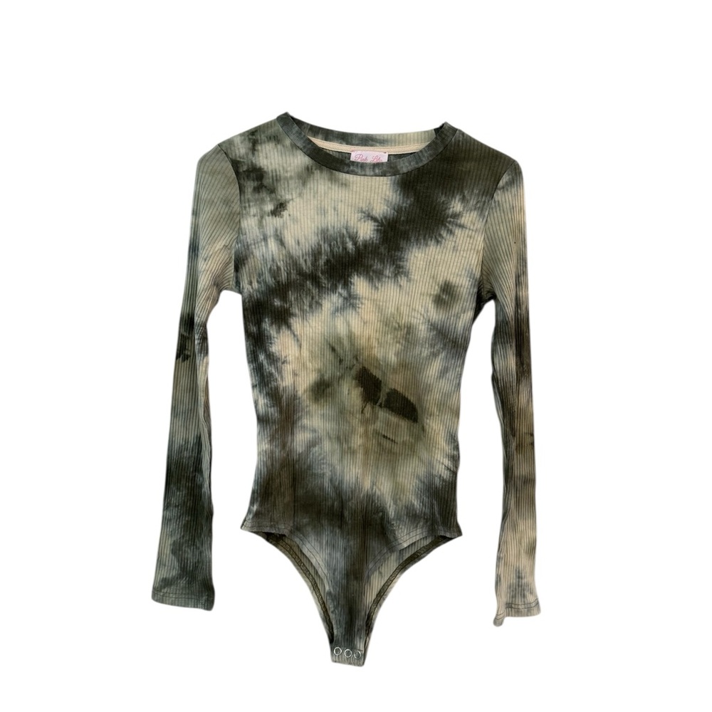 Pink Lily Green and Black Bodysuit with Long Sleeves